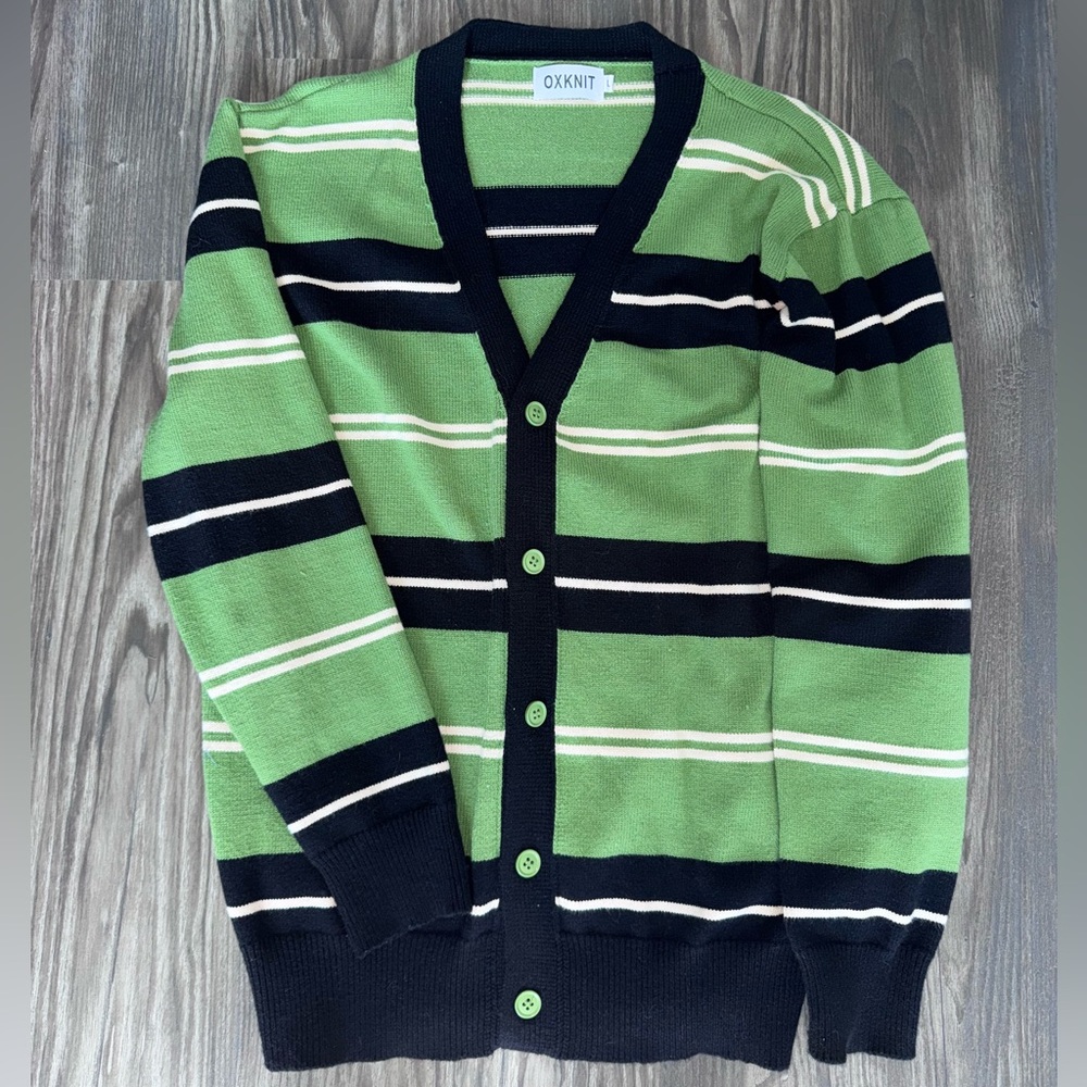 Men's Green Striped Cardigan